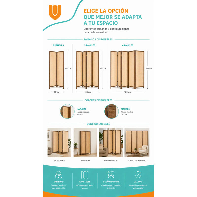 Vitrineon Biombo Compacto Resistente Diseño Contemporaneo Bi Biombo Tela Trenzada Panel Plegables Decoración Interior Elegante Divisor Ambientes Estilo Contemporáneo Funcional Hogar Beige