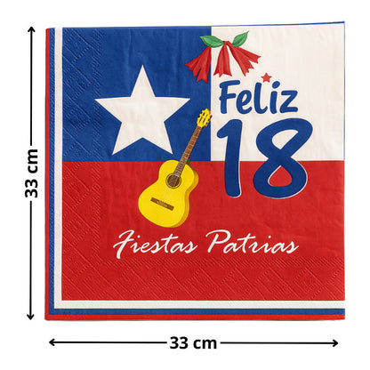 X40 Servilletas Fiestas Patrias Bandera Chile Decoracion