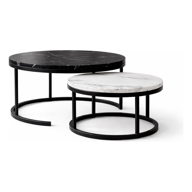 Mesa Centro Redonda Anidada Set 2 Mesas Auxiliares Madera