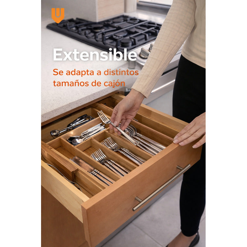 Organizador Expandibles Cubiertos Bambu Porta Cubiertos Bambú
