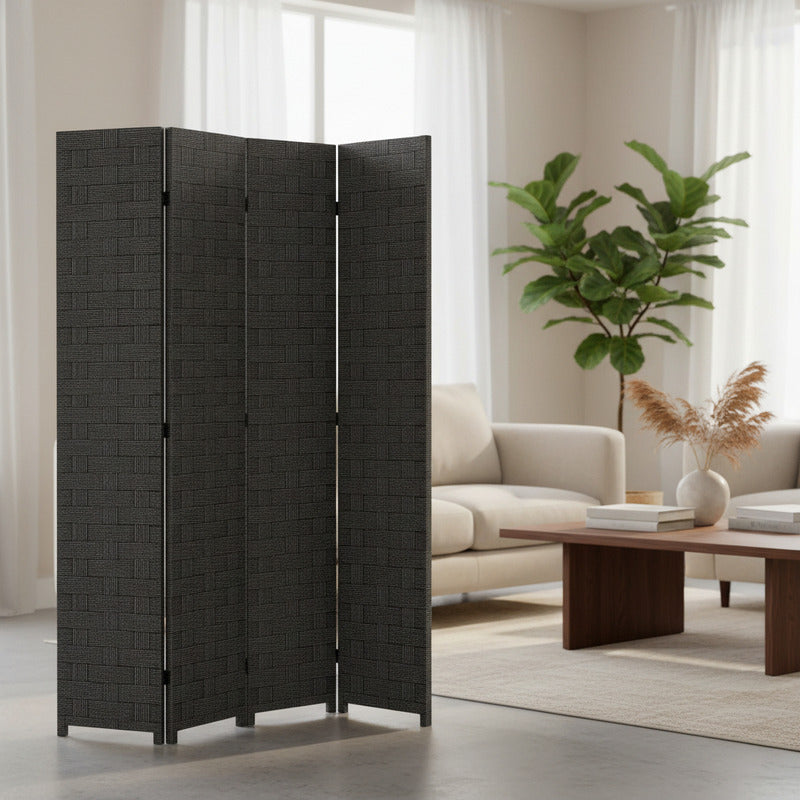 Biombo Oficina Interior Separador Ambientes Ratán 4 Paneles