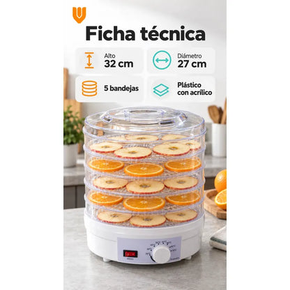 Deshidratador De Alimentos Y Frutas Eléctrico 5 Bandejas Blanco