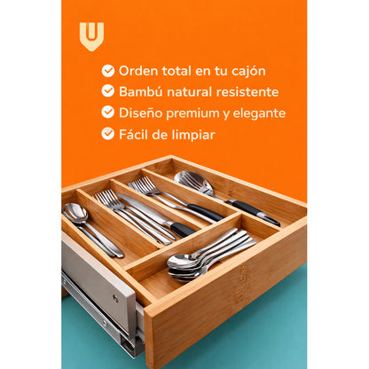 Organizador Cubiertos Bambú Expandible Cajón Cocina Ajustabl Bambú