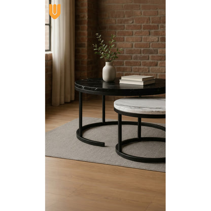 Mesa Centro Redonda Anidada Set 2 Mesas Auxiliares Madera