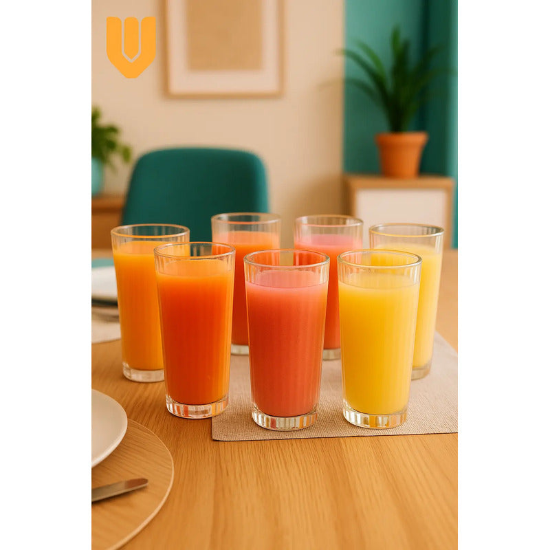 Set 6 Vasos Vidrio Tallado Jugos Cocteles Agua Vasos 15cm Transparente