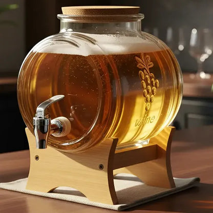 Dispensador Cerveza 3 Litros Soporte Bambu Frasco Bebidas Ho Transparente/bambu