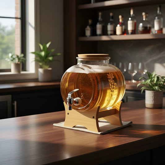 Dispensador Cerveza 3l Bambu Vidrio Diseño Moderno Fiesta El Transparente/bambu