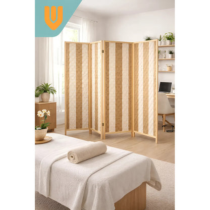 Biombo Oficina Ambientes Separador Divisor 4 Puertas 180 Cm Lisa Blanco/marron