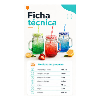 Vaso Bombilla Tapa Vidrio 400ml Reutilizable Multicolor Vaso Translúcido 400 Ml Vidrio Mango Tapa Bombilla Multicolor Bebidas Frías Jugos Cócteles Batido Reutilizable 400ml