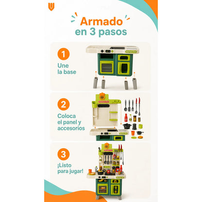 Cocina Infantil Juego Niños Juguete Set Cocina 104 Piezas Cocina Juguete Infantil 104 Piezas Juego Rol Chef Horno Grande Fregadero Ollas Utensilios Alimentos Educativa Multicolor Mediano