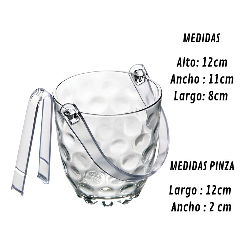 Pack 4 Hieleras De Vidrio Cubetera Hielera Con Pinza Y Mango