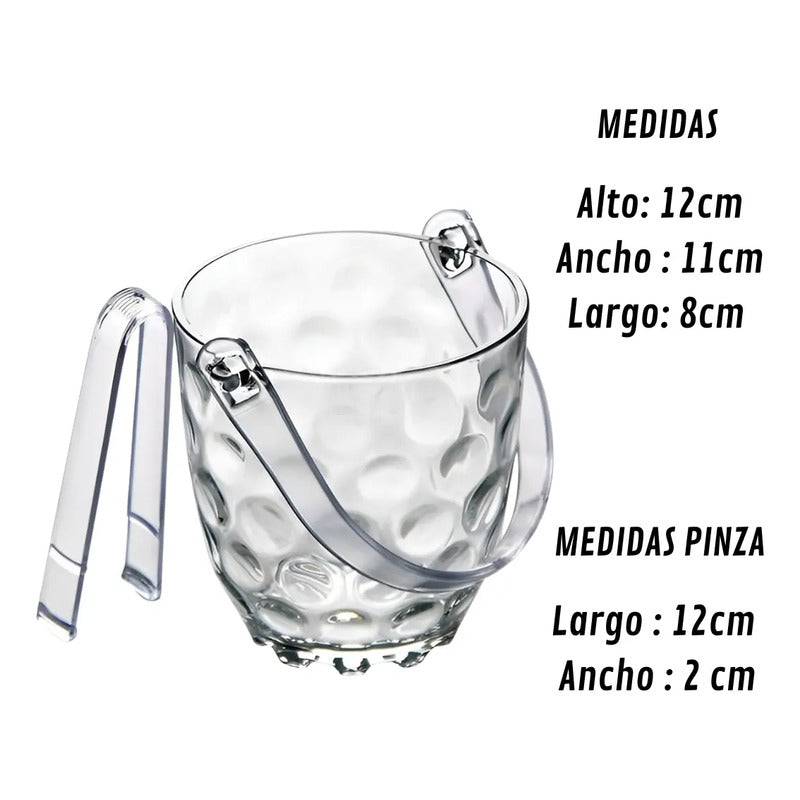 Pack 4 Hieleras De Vidrio Cubetera Hielera Con Pinza Y Mango Tranparente Hielera Vidrio