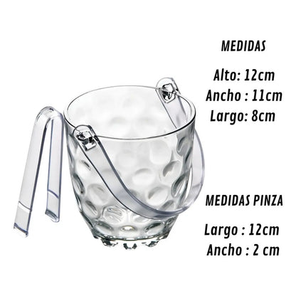 Pack 4 Hieleras De Vidrio Cubetera Hielera Con Pinza Y Mango Tranparente Hielera Vidrio