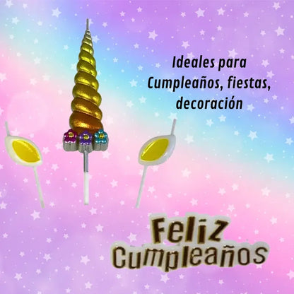 Set 4 Velas De Cumpleaños Adornos Para Tortas Unicornio