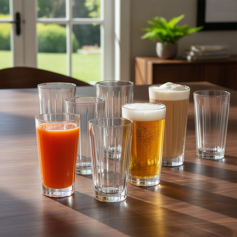 Set 6 Vasos Vidrio Jugos Cervezas Malteadas Bebida 330 Ml Transparente