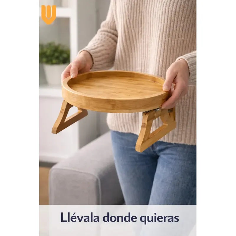 Bandeja Sofa Bambú Porta Vasos Reposabrazos Antideslizante Bandeja Madera Sofa Compacta Porta Vasos Antideslizante Soporte Tazas Organizador Hogar Living Bambu