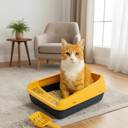 Arena Mascotas Comodo Amplio Diseño Practico Evitar Suciedad Amarillo/azul
