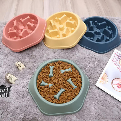 Per-ros Plato De Comida Antiansiedad Mascotas Huesitos Perros Gatos Color Amarillo