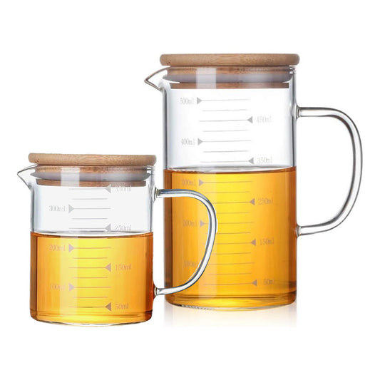 Pack 2 Tazas Medidora Con Tapa Tazas Vidrio Jarra Medidoras