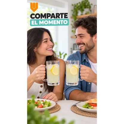 2 Vasos Vidrio Cerveza Asa 400ml Transparente Shoperos Vasos Vidrio Con Asa 400ml Pack 2 Jarros Cerveceros Transparentes Cerveza Jugo Agua Té Café Frío Relieve Mesa Cocina 400ml