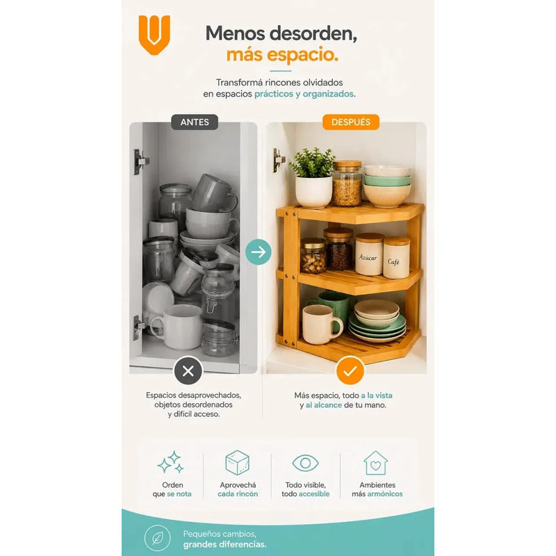Almacenador 3 Niveñes Cocina Baño Espacios Reducidos Hogar M Marron Claro Bambu Natural Nordico Minimalista Elegante Moderno Cocina Baño Hogar Compacto Premium