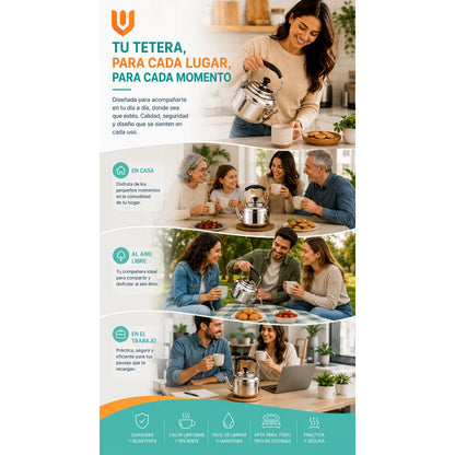 Pack 3 Tetera De Acero Inoxidable Cuello De Cisne 2 Litro Plateado