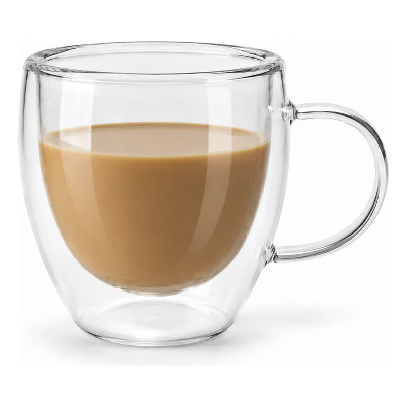 Taza Doble Pared Café Té Disfruta Bebidas Calientes Espresso Redondeado Doble Pared Cuerpo Curvo Asa Ergonómica Boca Circular Base Estable Estilo Moderno Individual Hogar Uso Transparente Cristal...