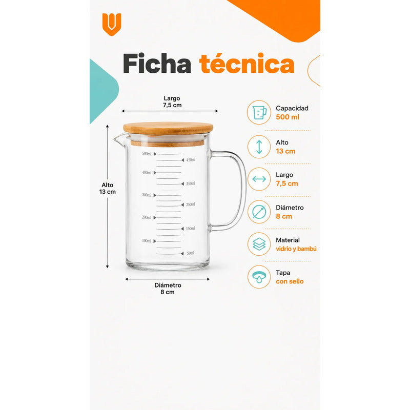 Taza Medidora Vidrio Jarra Medidora Vaso Medidor Taza 500ml Transparente/ 500ml