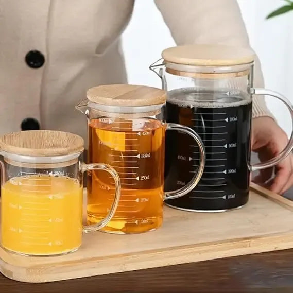 Pack 2 Tazas Medidora Con Tapa Tazas Vidrio Jarra Medidoras Transparente 350/500ml