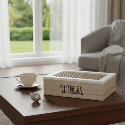 Caja Te Madera 6 Compartimentos Tapa Bambu 24x17x7 Cocina Ma Tono Madera Oscura Natural Acabado Elegante Estilo Nordico Moderno Decorativo Vetas Visibles Premium Cocina Hogar Estetica Calida