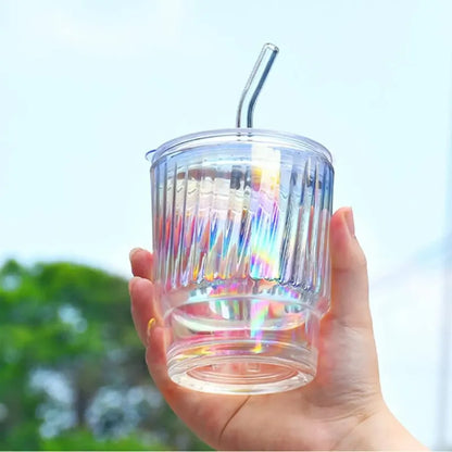 X2 Vaso De Vidrio Con Bombilla Hermetico Vaso Tornasol Taza Tornasol