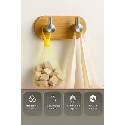 Pack 4 Unidades Perchas Adhesivas Porta Ropa Mochilas Carame Caramelo Natural Veta Organica Estilo Nordico Decoracion Interior Calidez Residencial Estetica Eco Ambiente Armonico