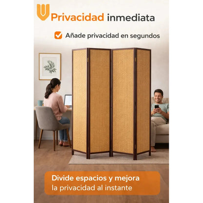Biombo Separador Ambientes 4 Paneles Marron Natural Hogar Marron Claro Natural Estilo Madera Decoracion Interior Hogar Living Dormitorio Oficina Diseño Natural Moderno Paneles Plegables Biombo...