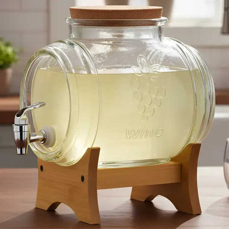 Dispensador Jugo Agua Vidrio Soporte Bambu Bebidas 3 Litros Transparente/bambu