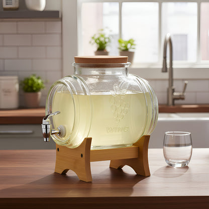 Dispensador Jugo Agua Soporte Bambu Vidrio Frasco Bebidas 3l Transparente/bambu