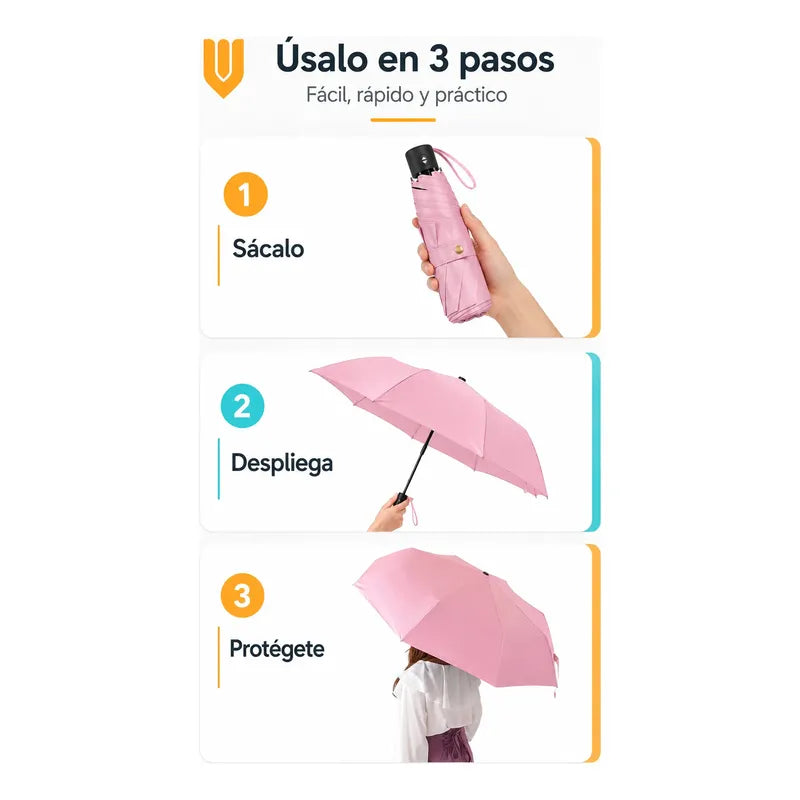 Parasol Retractil Plegable Lluvia 8 Varill Adulto Clasico