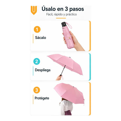 Parasol Retractil Plegable Lluvia 8 Varill Adulto Clasico