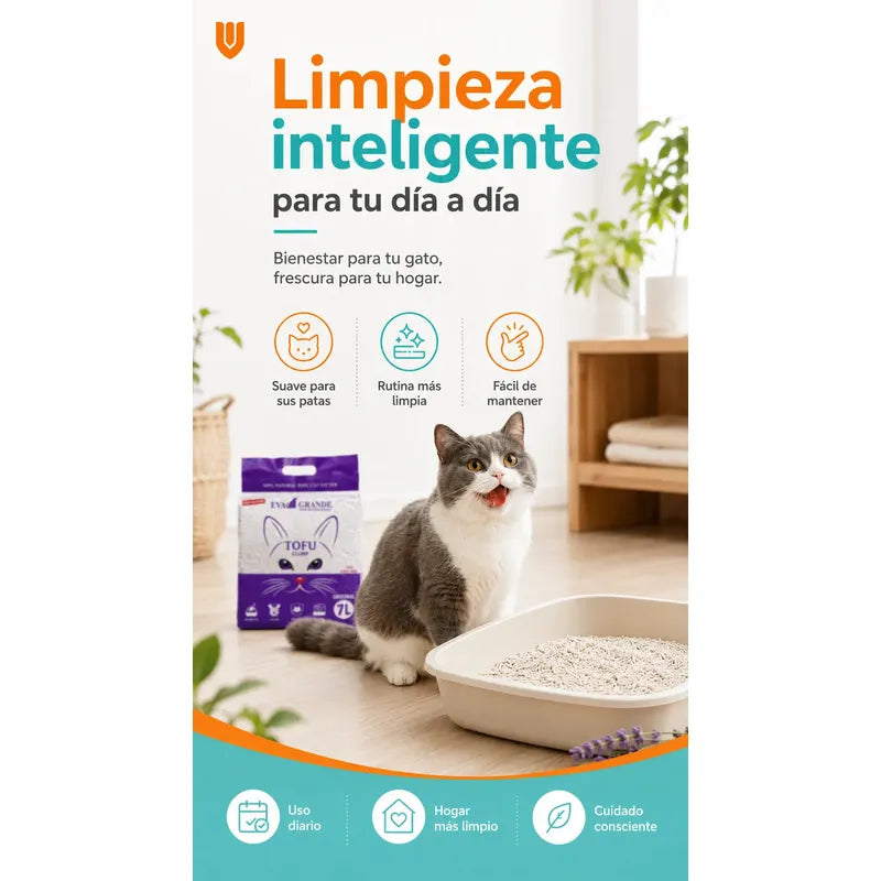 Arena Gatos Aglutinante Sanitaria Tofu Lavanda 2.6kg Clean Arena Sanitaria Tofu Lavanda 7 Litros Aglomerante Biodegradable Absorcion Control Olores 99 Porciento Libre Polvo Gatos - 2.6kg
