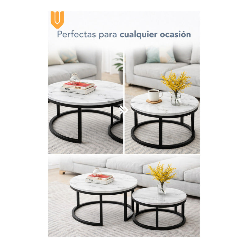 Mesa Centro Redonda Anidada Set 2 Mesas Auxiliares Madera