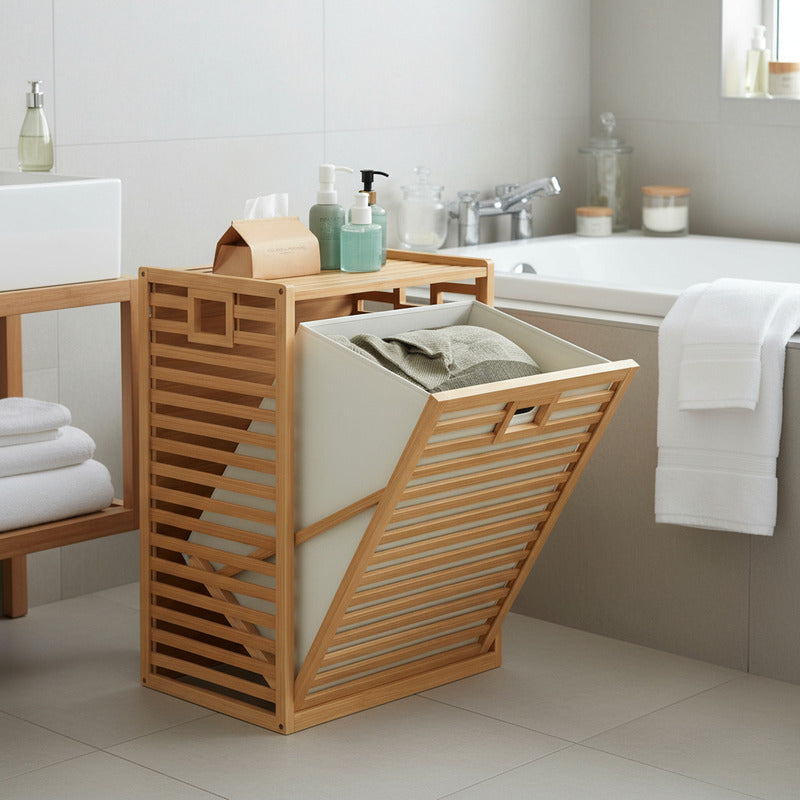 Canasto Ropa Sucia Bambu Diseño Natural Plegable Grande Vitr