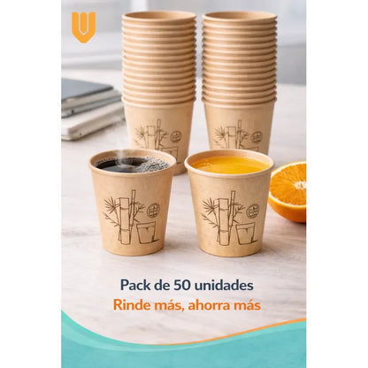 Vasos Cafe Te Agua Desechable Descartable Carton Modelo 9oz 50 Unidades Marron Kraft Natural Acabado Mate Papel Ecologico Estilo Organico Look Cafeterias Minimalista Elegante