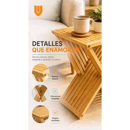 Mesa Plegable De Madera Natural Ahorra Espacio Hogar Terraza Madera Natural Beige Miel Claro Tonos Cálidos Vetas Visibles Nudos Auténticos Acabado Rústico Hogar Terraza Camping