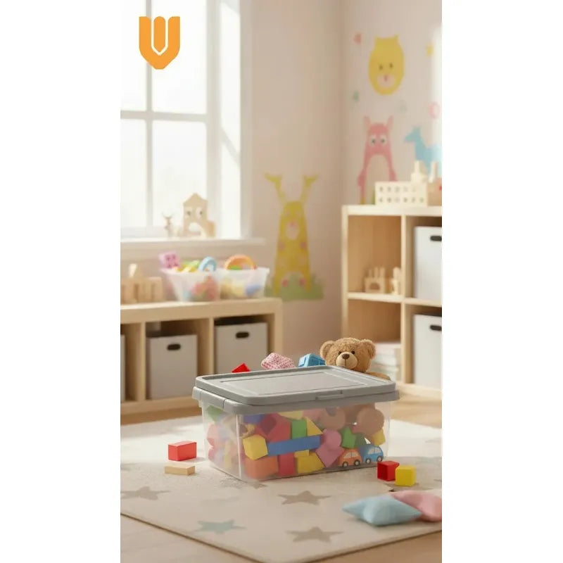Caja Organizadora Transparente Apilable Vitrineon Cl 10litr Transparente Tapa Gris Organizadora
