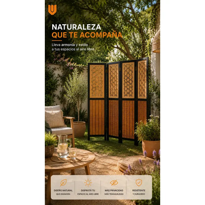 Biombo Separador 4 Puertas Oficina Divisor Ambientes 180 Cm Biombo Decorativo Separador Ambientes Moderno Plegable 4 Paneles Bambú Natural Living Dormitorio Oficina Marrón Negro Beige Bambú...