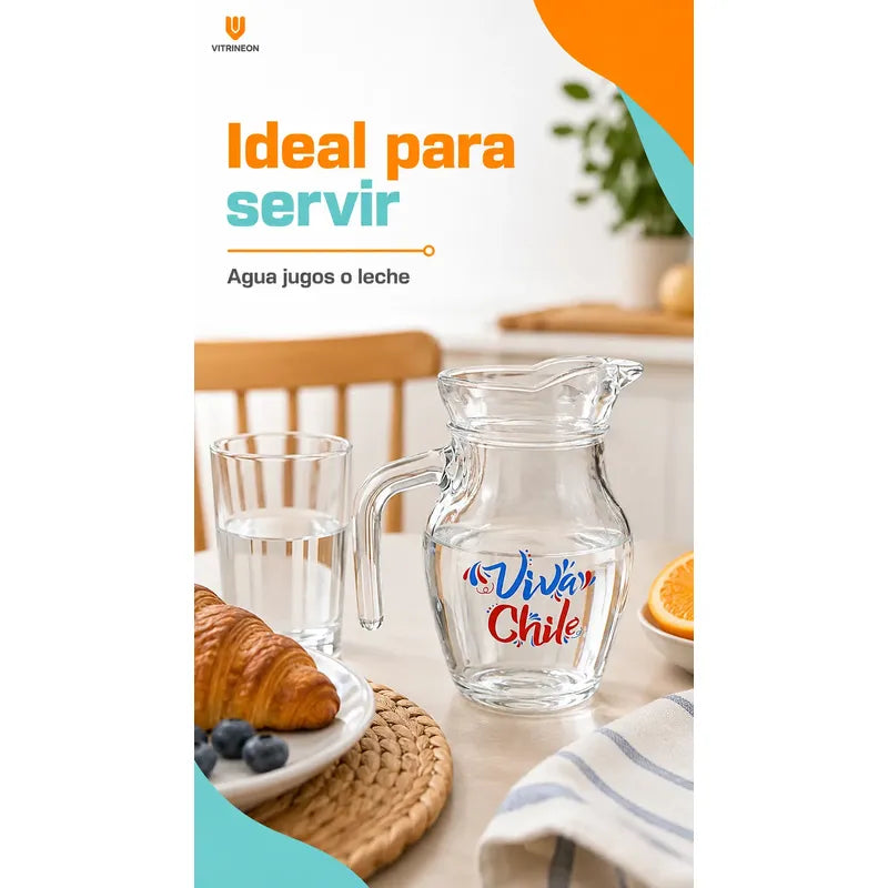 Jarra Vidrio Jugo Agua 400ml Viva Chile Asa Transparente Jarra Vidrio 400ml Viva Chile Asa Pico Vertedor Transparente Bebidas Frías Agua Jugo Té Cocina Mesa Hogar Vitrineon Cl 400ml