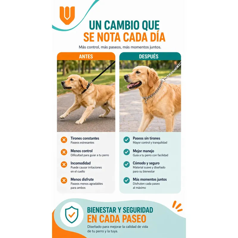 Collar Metalico Fuerte Argolla Seguridad Paseo Firme Mascota Plateado 50cm