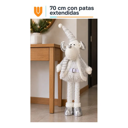 Muñeco Navideño Reno 70cm Retraible Decorativo Figura Blanco Muñeco Adorno Navideño Muñeco Papá Noel Viejito Pascuero Santa Claus Gorro Barba Blanca Figura Verdes Cascabel 70cm Retraible
