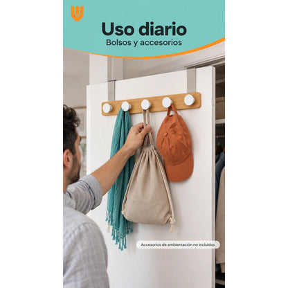 Perchero Ropa Madera 40cm Blanco 5 Ganchos Vitrineon Cl Blanco Perchero Puerta Bambú Blanco Cinco Ganchos Colgador Ropa Toallas Bolsos Organizador Horizontal Dormitorio Entrada Hogar 40cm