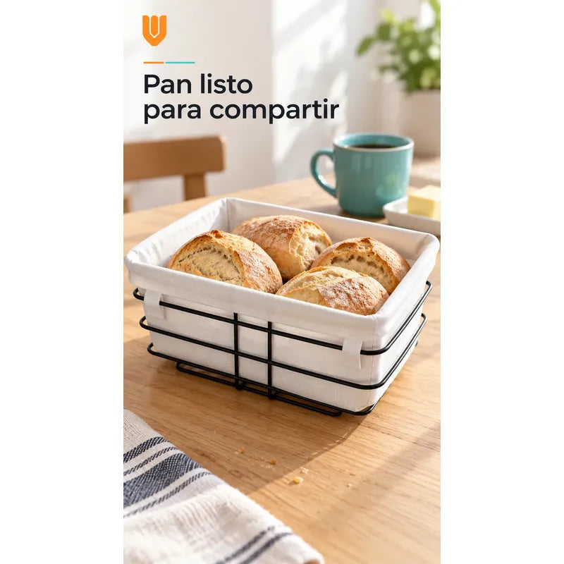 Panera Canasto Tela Rectangular 24cm Base Metal Servir Pan Anera Rectangular Canasto Pan Tela Blanca Metal Negro Cesto Abierto... 24cm