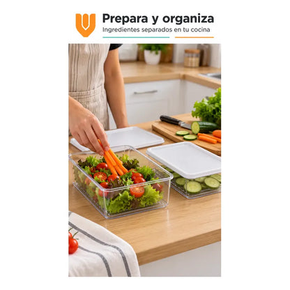 Set 6 Taper Organizadores Hermetico Tapa Conserveros Tupper Transparente Organizadores Alimentos Refrigerador Cocina Despensa Acrílico Transparente Tapas Blancas Rectangulares